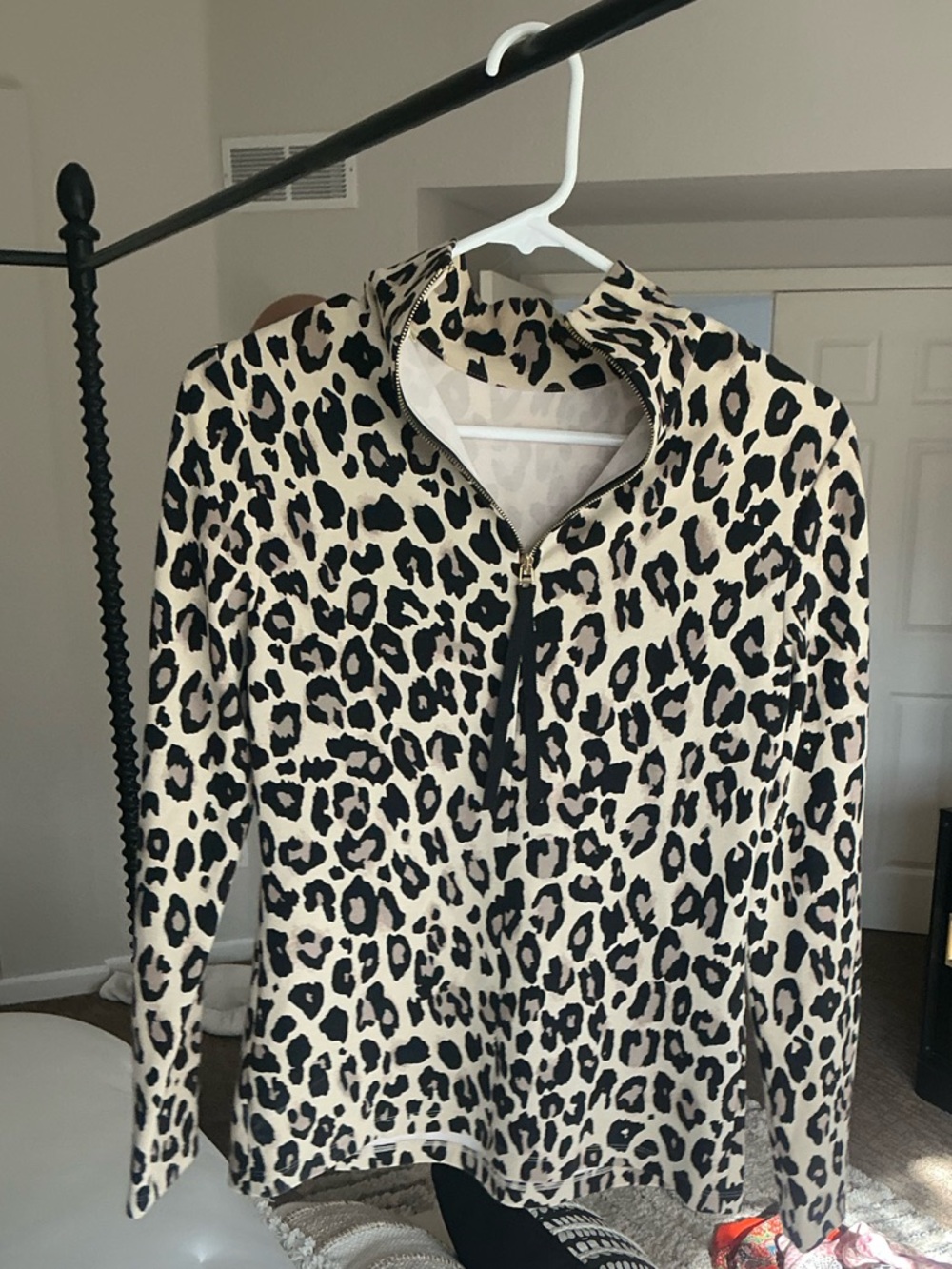 kate spade Beige and Black Leopard Print Quarter-Zip Jacket